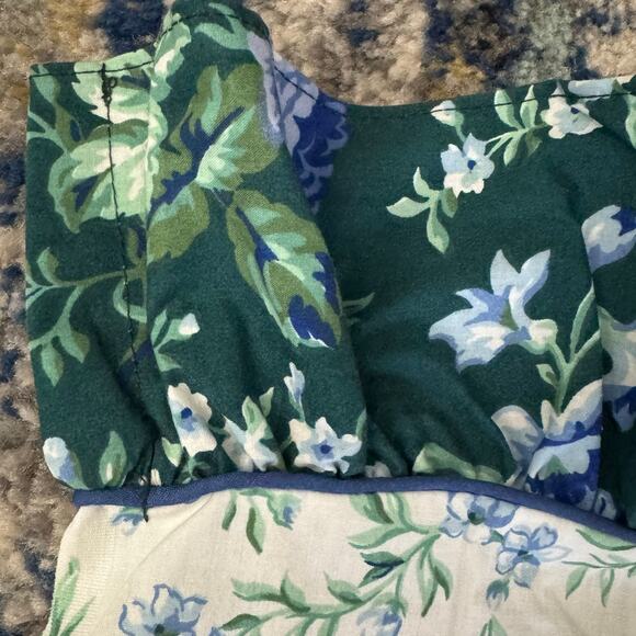 Vintage 90s Cottage Core Green Blue Floral King Flat Ruffled Sheet JCPenney USA - Picture 9 of 10